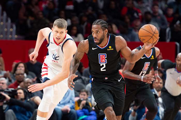 Dec 8, 2019; Washington, DC, USA; Los Angeles Clippers forward Kawhi Leonard (2) dribbles up the court during the second quarter against the Washington Wizards at Capital One Arena. Mandatory Credit: Tommy Gilligan-USA TODAY Sports